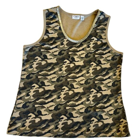 Cato Camo Sleeveless Top with Gold Sequins | Size 18/20 - Picture 1 of 5